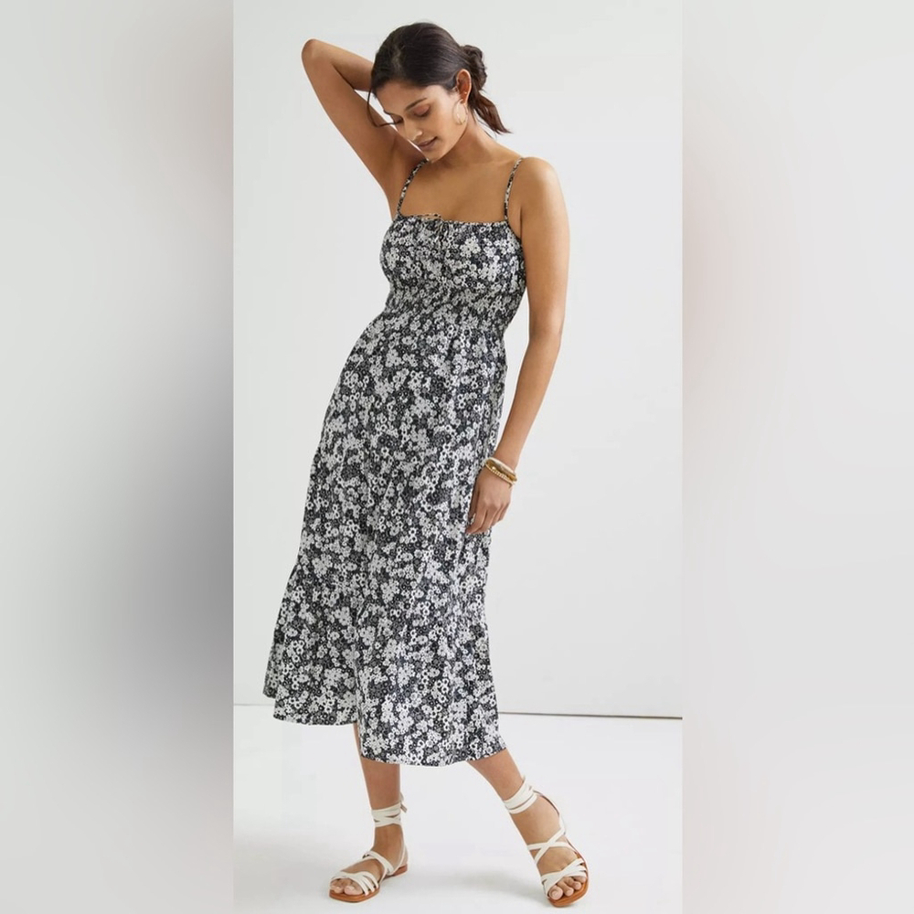 FAITHFULL THE BRAND CANYON MIDI DRESS floral black and white print Anthropologie